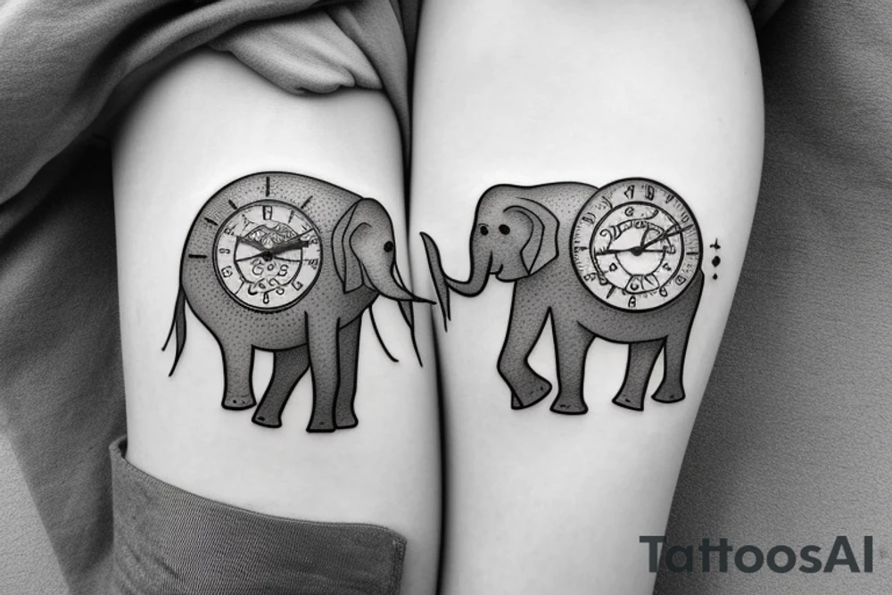 Elephant with solar clock tattoo idea