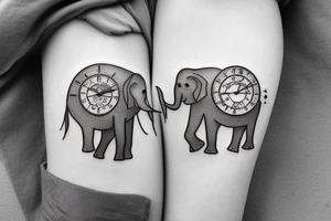 Elephant with solar clock tattoo idea