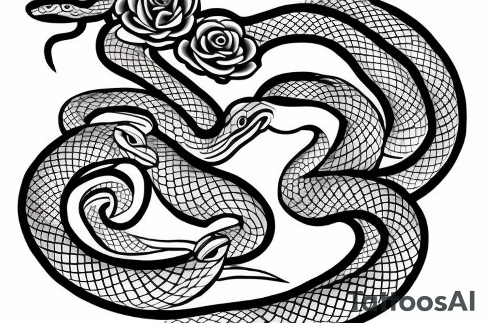 calm snake around the rose tattoo idea