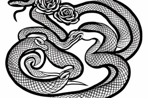 calm snake around the rose tattoo idea