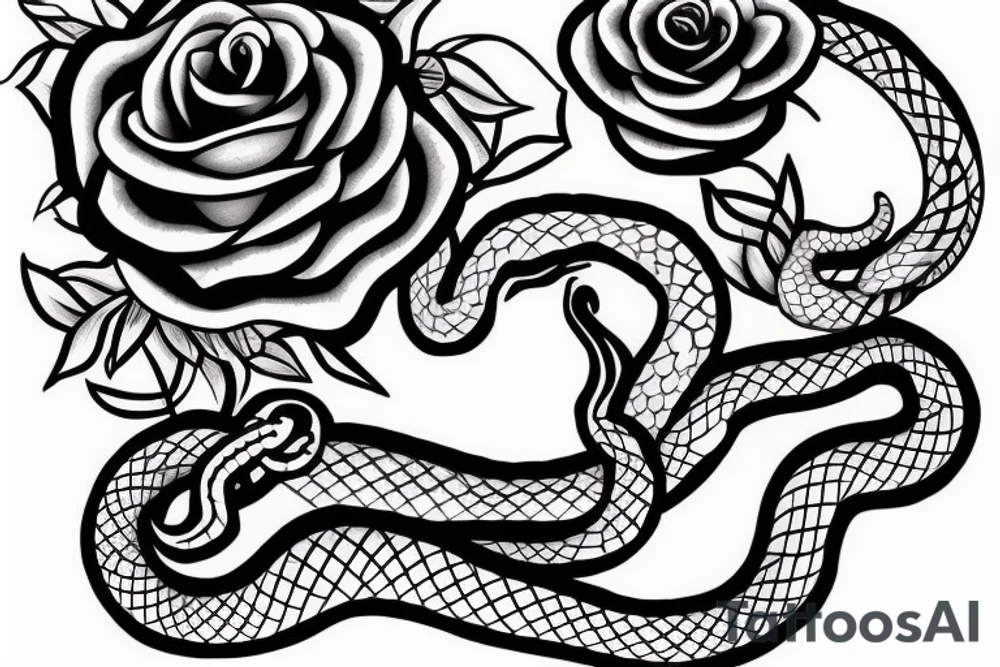 calm snake around the rose tattoo idea