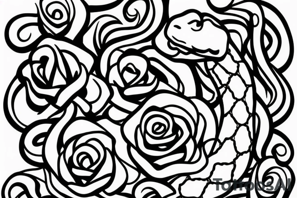 calm snake around the rose tattoo idea