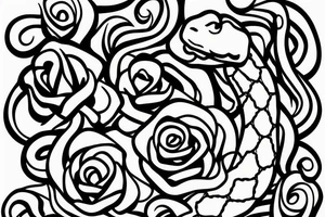 calm snake around the rose tattoo idea