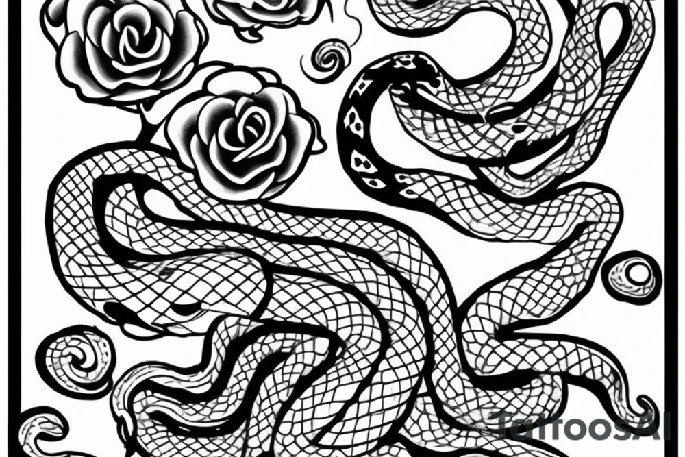 calm snake around the rose tattoo idea