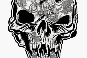 mecahnical skull wearing vr-headset on circuit board tattoo idea