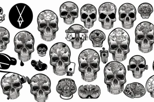 mecahnical skull wearing vr-headset on circuit board tattoo idea