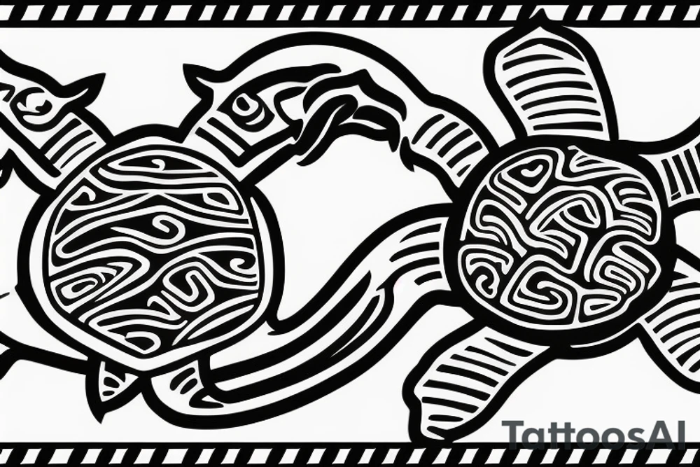 Sea turtle, ocean waves, American flags, palauan flag tattoo idea