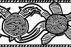 Sea turtle, ocean waves, American flags, palauan flag tattoo idea