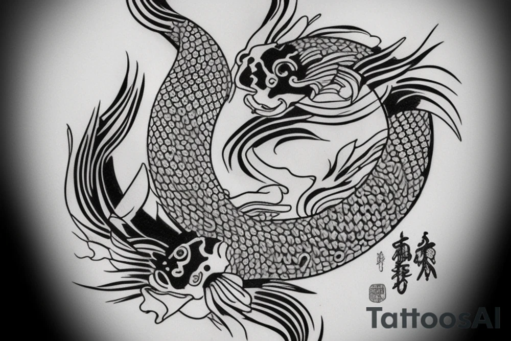 Yin yang koi fish ascending dragon tattoo idea