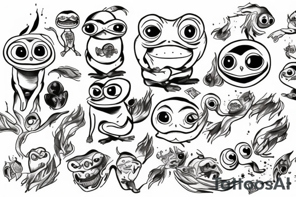 Pepe the frog on fire tattoo idea