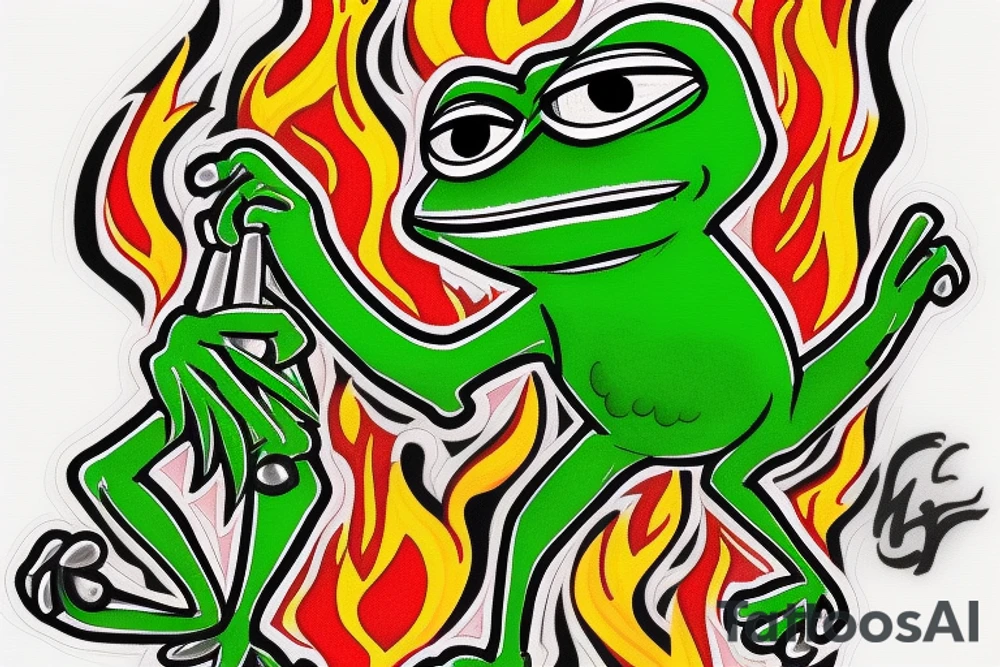 Pepe the frog on fire tattoo idea