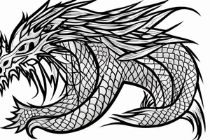 Dragon spitting flames drawn with mostly lines to go on my shin tattoo idea