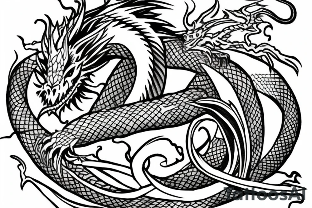 Dragon drawn with mostly lines tattoo idea