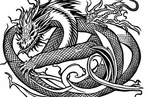 Dragon drawn with mostly lines tattoo idea