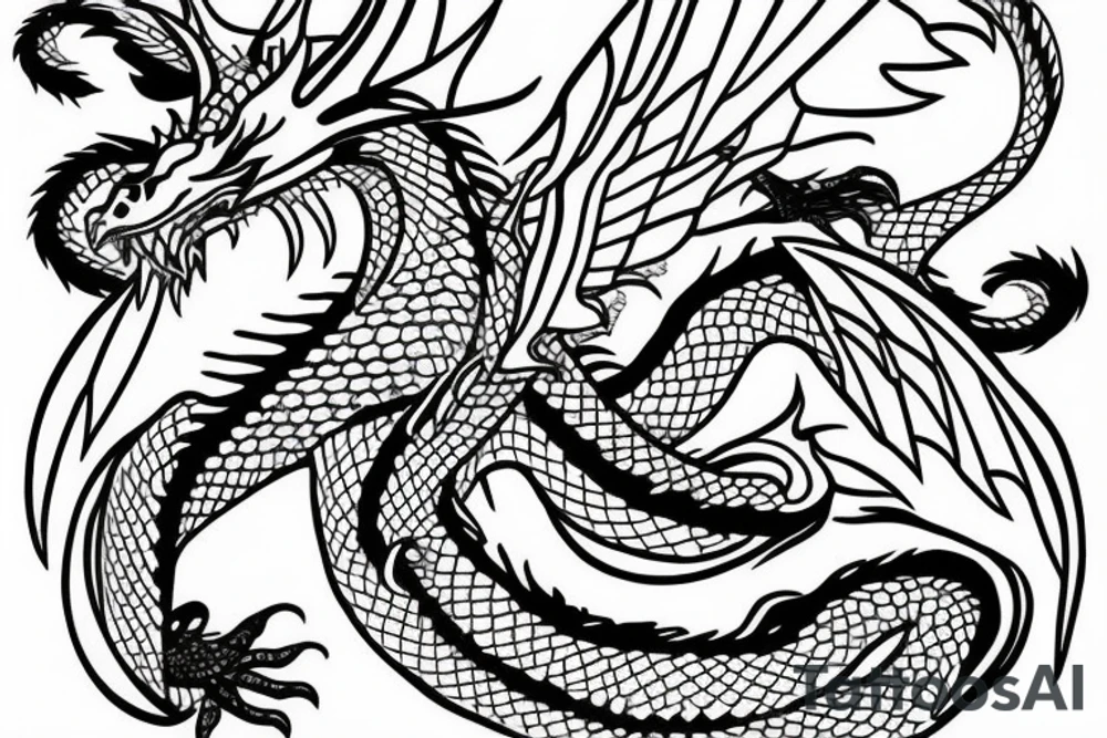 Dragon drawn with mostly lines tattoo idea