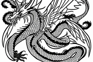 Dragon drawn with mostly lines tattoo idea