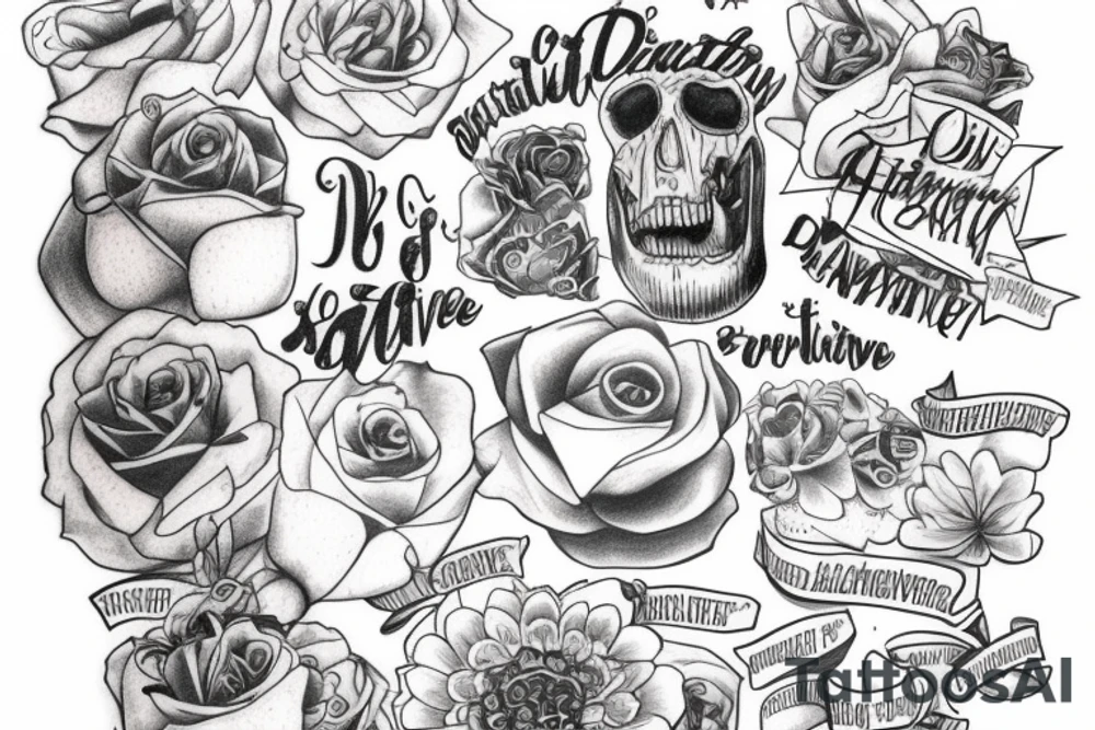 Thigh Tattoo that incorporated the phrases: "Delayed Gratification", "Perseverance" tattoo idea