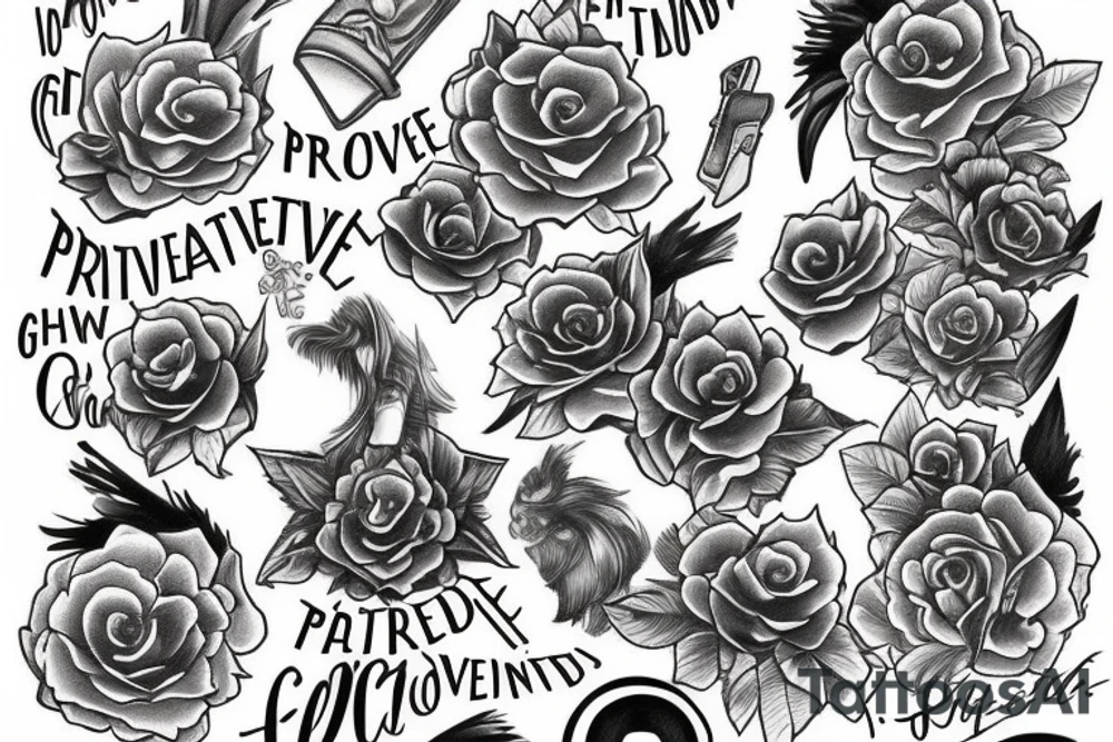 Thigh Tattoo that incorporated the phrases: "Delayed Gratification", "Perseverance" tattoo idea