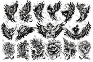 Angel style busy background tattoo idea