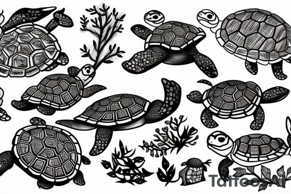 The turtle crawls towards the light through the dark forest tattoo idea
