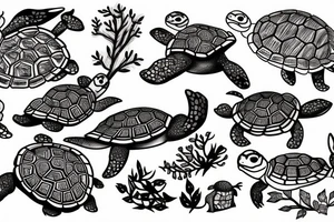 The turtle crawls towards the light through the dark forest tattoo idea