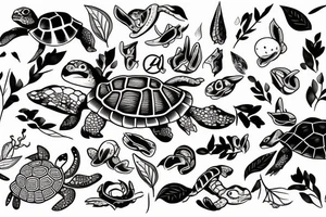 The turtle crawls towards the light through the dark forest tattoo idea