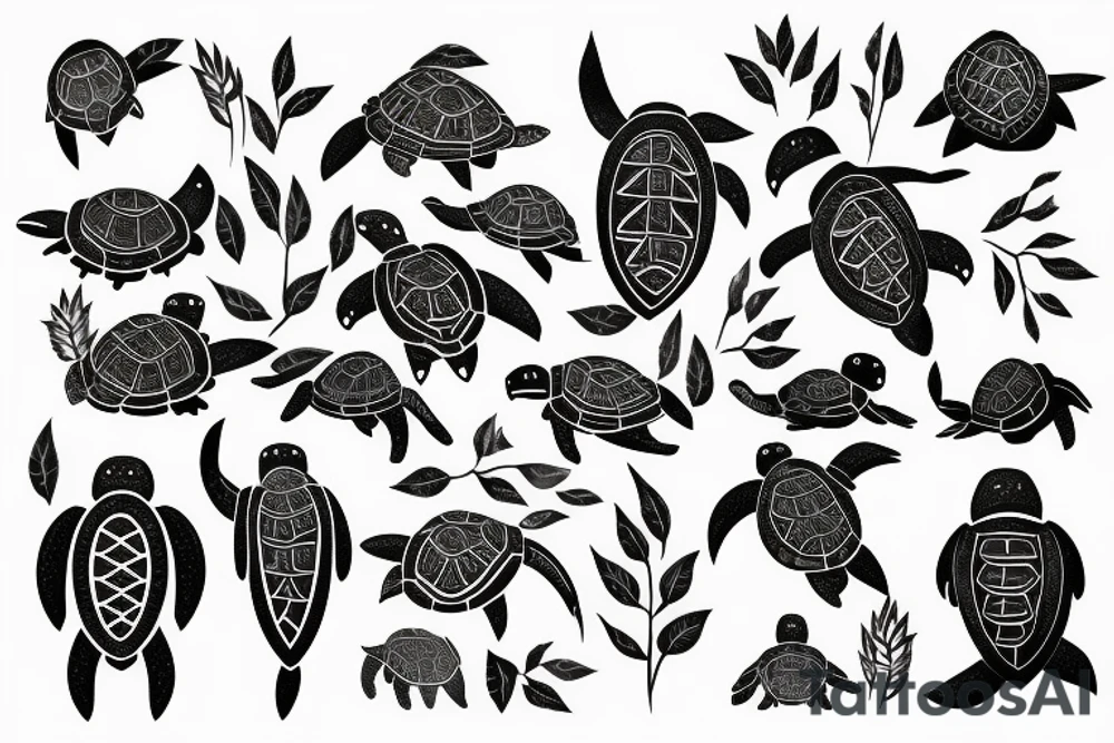The turtle crawls towards the light through the dark forest tattoo idea