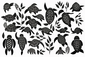 The turtle crawls towards the light through the dark forest tattoo idea