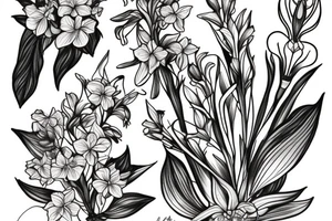 bouquet of honeysuckle, 
delphinium, gladiolus and tattoo idea