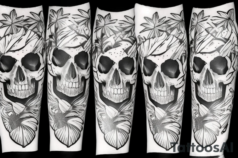 A bar shaker in the form of a skull and palm trees grow out of it tattoo idea