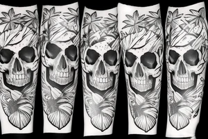 A bar shaker in the form of a skull and palm trees grow out of it tattoo idea
