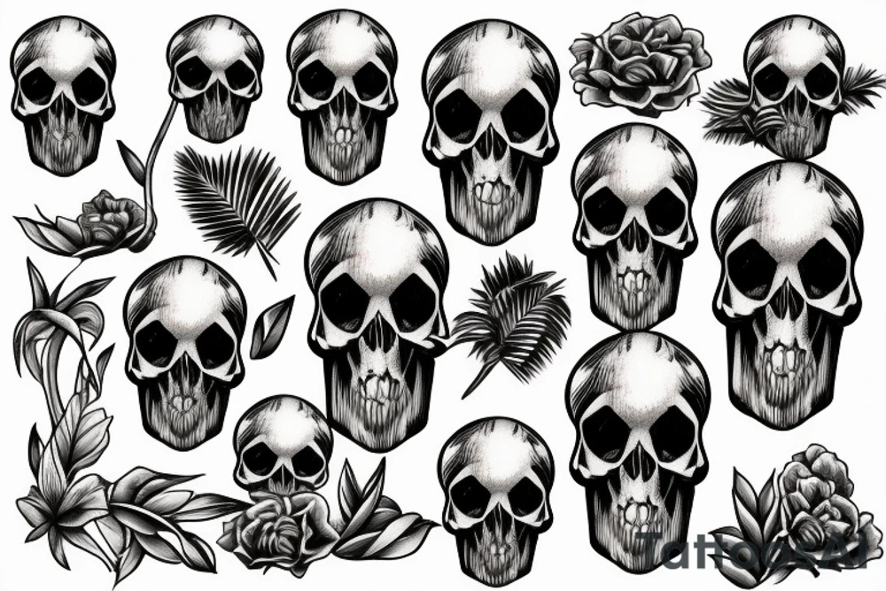 A bar shaker in the form of a skull and palm trees grow out of it tattoo idea