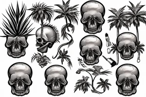A bar shaker in the form of a skull and palm trees grow out of it tattoo idea
