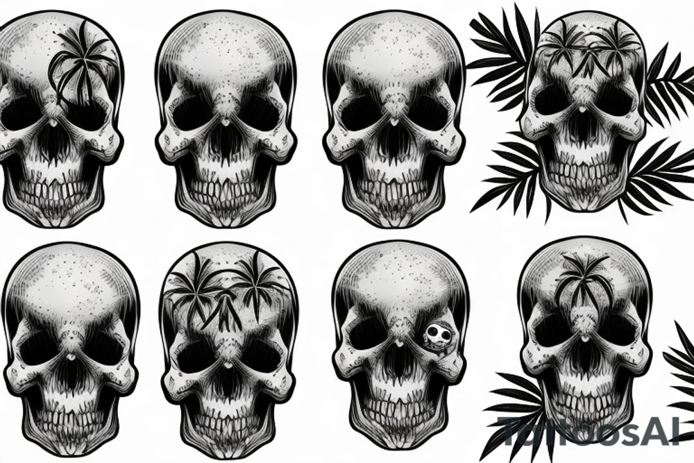 A bar shaker in the form of a skull and palm trees grow out of it tattoo idea