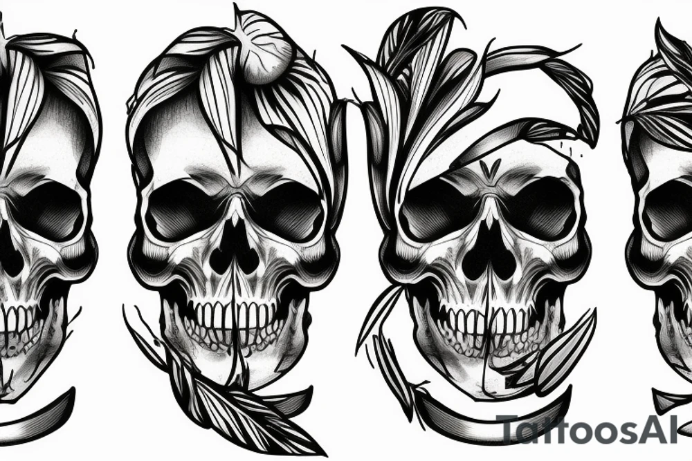 A bar shaker in the form of a skull and palm trees grow out of it tattoo idea