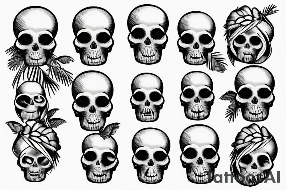 A bar shaker in the form of a skull and palm trees grow out of it tattoo idea