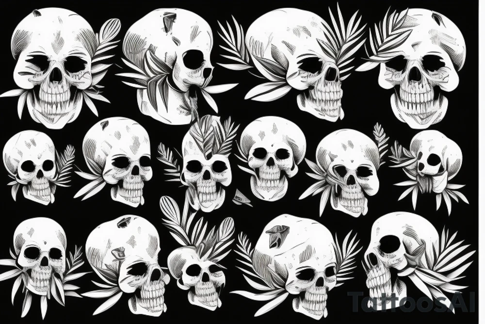 A bar shaker in the form of a skull and palm trees grow from it on the neck tattoo idea