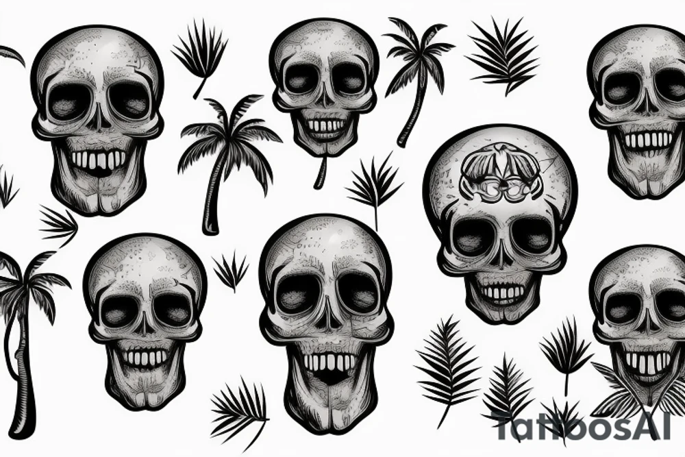 A bar shaker in the form of a skull and palm trees grow from it on the neck tattoo idea