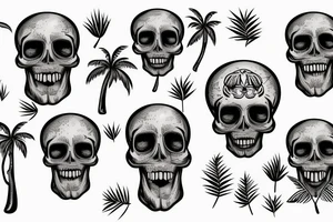 A bar shaker in the form of a skull and palm trees grow from it on the neck tattoo idea