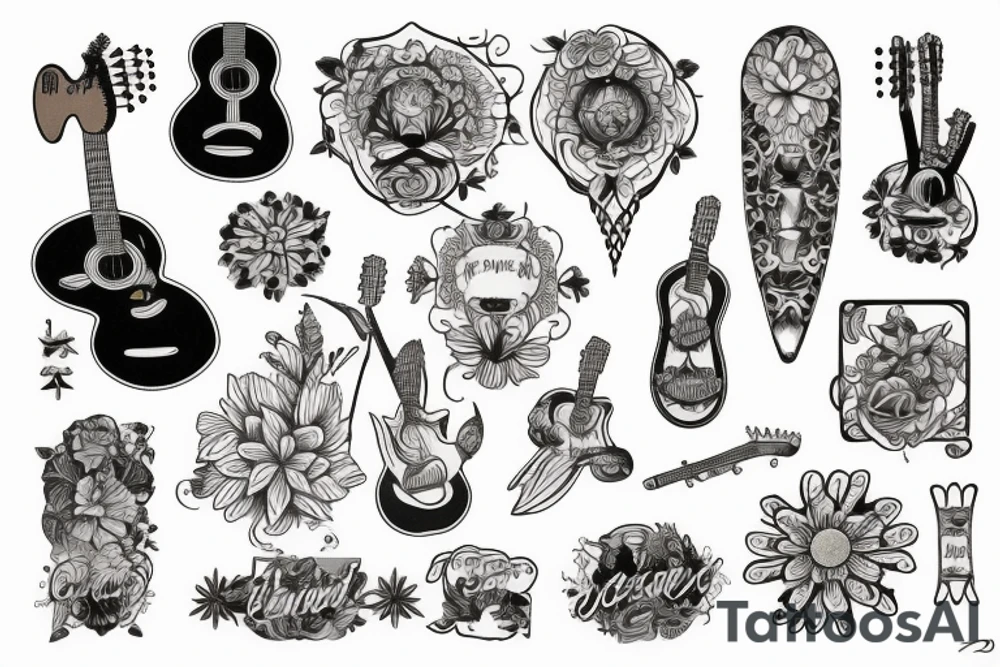 acoustic guitar floral beach tattoo idea