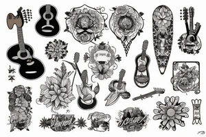 acoustic guitar floral beach tattoo idea
