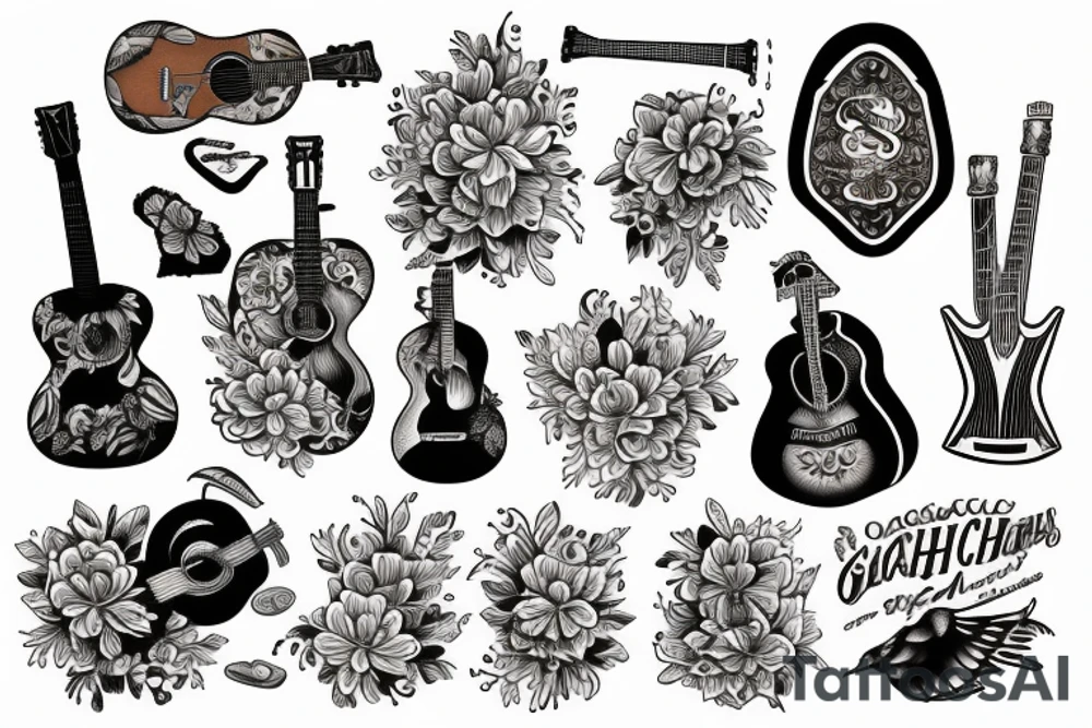 acoustic guitar floral beach tattoo idea