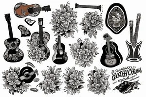 acoustic guitar floral beach tattoo idea