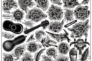acoustic guitar floral beach traditional tattoo idea