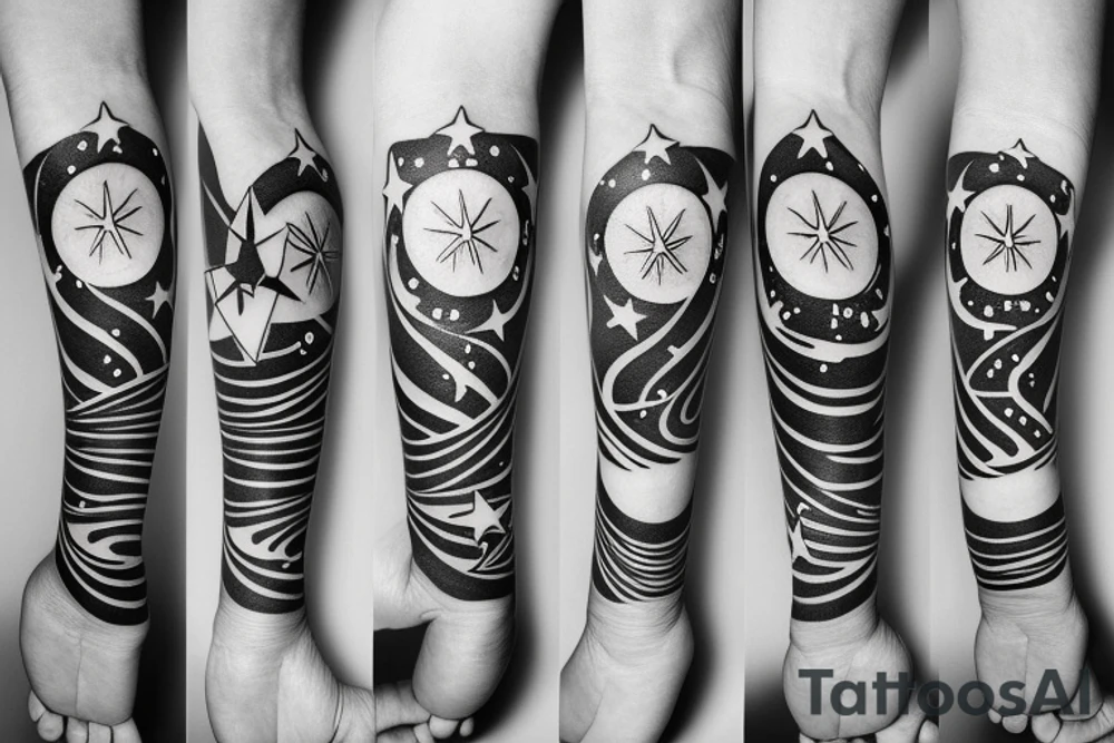 baby footprints, star, star, 2 stars, baby footprints, timeline style tattoo idea