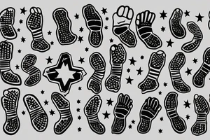 baby footprints, star, star,  2 stars, baby footprints, timeline style tattoo idea