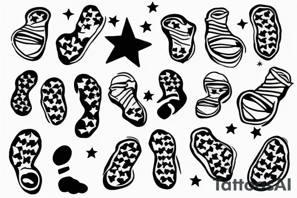 footprints, star, star, 2 stars, footprints tattoo idea