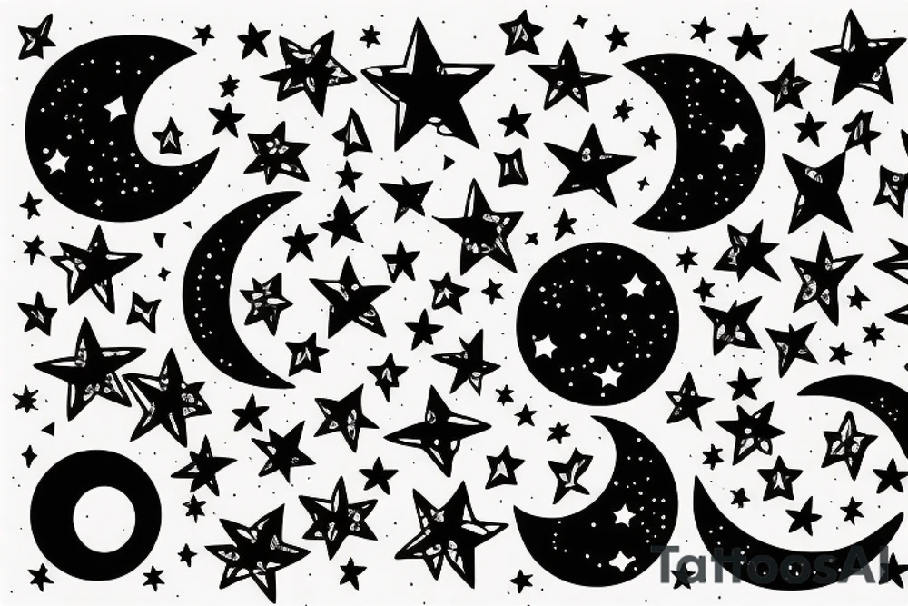 Moon with stars tattoo idea
