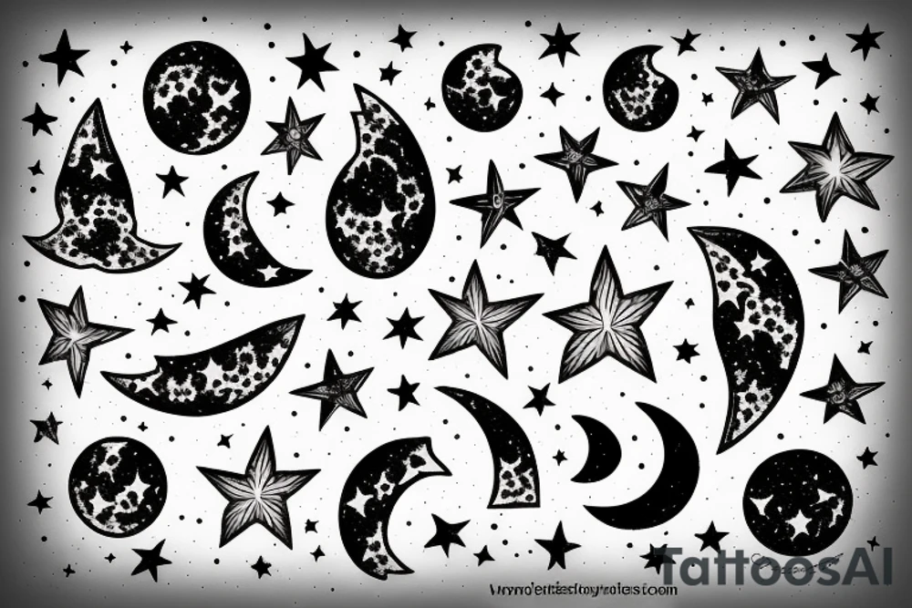 Moon with stars tattoo idea