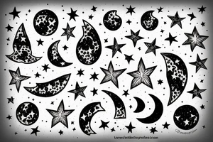 Moon with stars tattoo idea